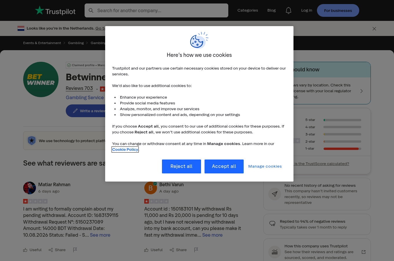 betwinner.com-ին վերագրված օգտատերերի հրապարակումների համատեքստային պատկերը